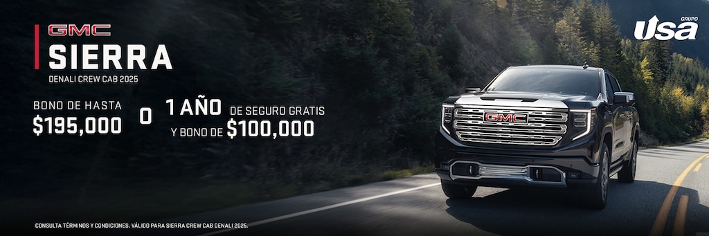 GMC Sierra Denali Crew Cab destaca en diseño, potencia y tecnología para que tengas el control total del camino. 