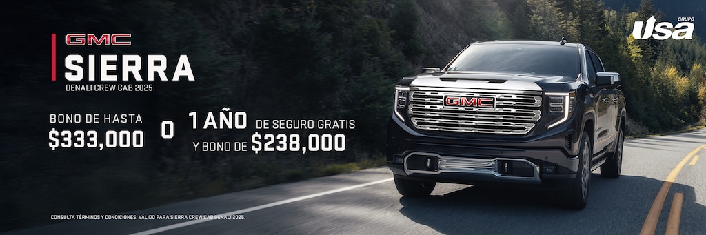 GMC Sierra Denali Crew Cab destaca en diseño, potencia y tecnología para que tengas el control total del camino. 