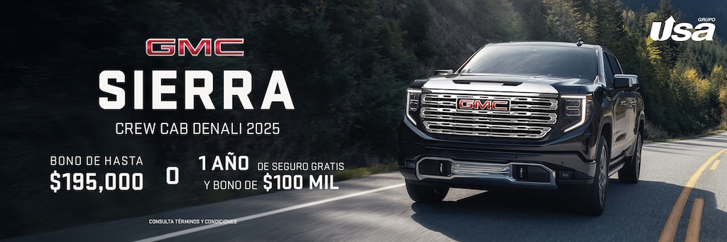 GMC Sierra Denali Crew Cab destaca en diseño, potencia y tecnología para que tengas el control total del camino. 